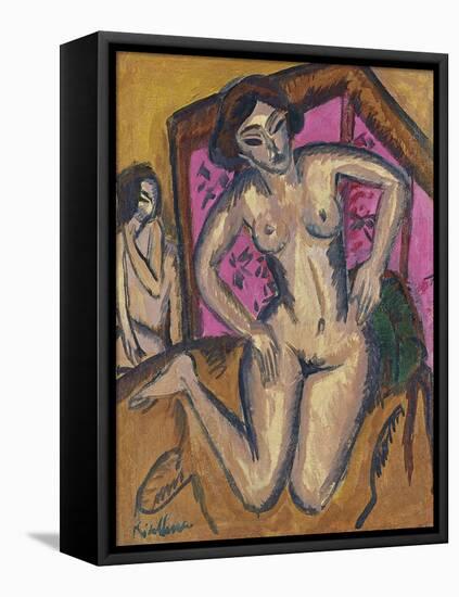 Kneeling Nude in Front of Red Screen, Ca 1911-1912-Ernst Ludwig Kirchner-Framed Premier Image Canvas