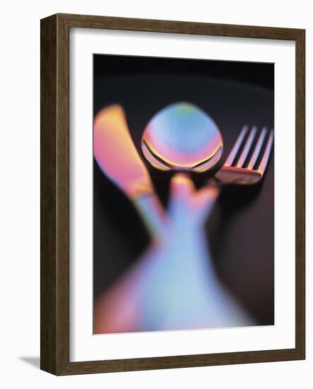 Knife, Fork and Spoon in Red and Blue Light-Vladimir Shulevsky-Framed Photographic Print