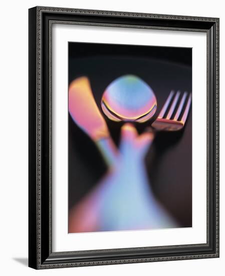 Knife, Fork and Spoon in Red and Blue Light-Vladimir Shulevsky-Framed Photographic Print