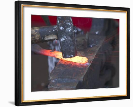 Knife Maker Forging Steel Blank, Norway-Russell Young-Framed Photographic Print