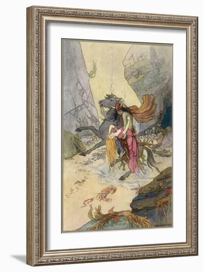 Knight and Maiden at the Bottom of the Sea-Warwick Goble-Framed Art Print