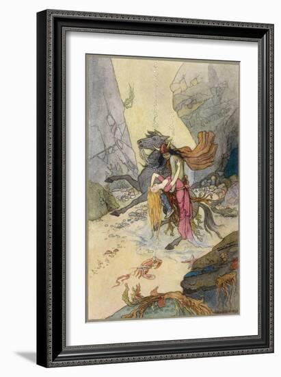 Knight and Maiden at the Bottom of the Sea-Warwick Goble-Framed Art Print