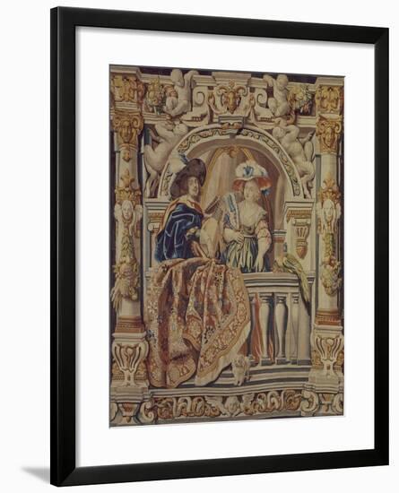 Knight Playing Lute with Lady Tapestry Woven in Brussels-null-Framed Giclee Print