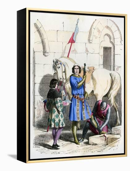 Knight Served by a Squire and Page, End of the 12th Century (1882-188)-Deghouly-Framed Premier Image Canvas