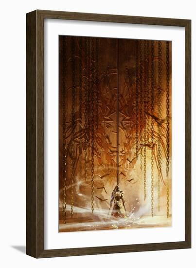 Knight Standing in Front of the Huge Gate,Digital Painting,Illustration-Tithi Luadthong-Framed Art Print