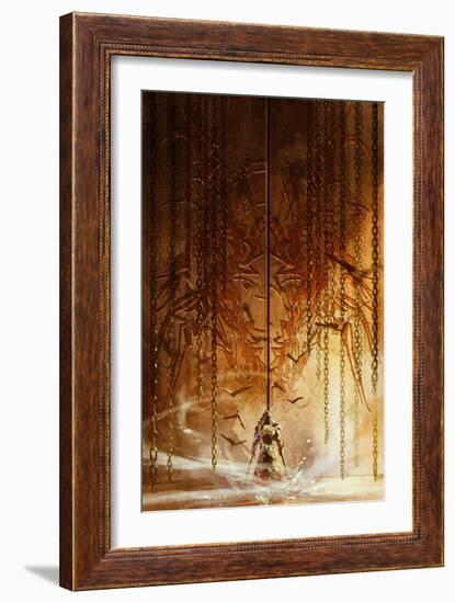 Knight Standing in Front of the Huge Gate,Digital Painting,Illustration-Tithi Luadthong-Framed Art Print