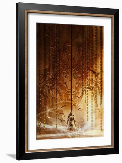 Knight Standing in Front of the Huge Gate,Digital Painting,Illustration-Tithi Luadthong-Framed Art Print