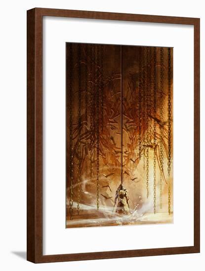 Knight Standing in Front of the Huge Gate,Digital Painting,Illustration-Tithi Luadthong-Framed Art Print