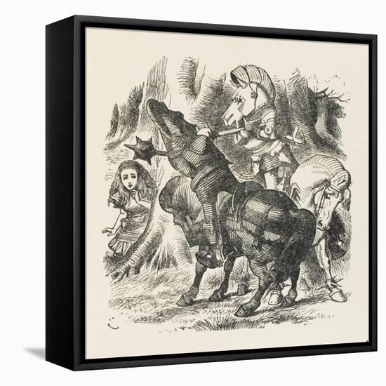 Knights Alice Watches the Fight Between the Red Knight and the White Knight-John Tenniel-Framed Stretched Canvas