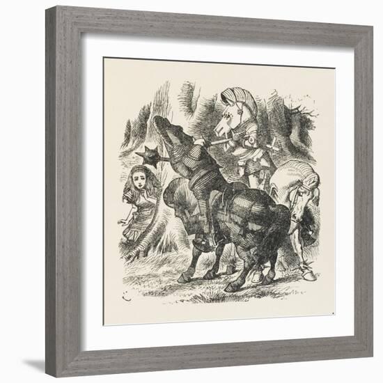 Knights Alice Watches the Fight Between the Red Knight and the White Knight-John Tenniel-Framed Art Print