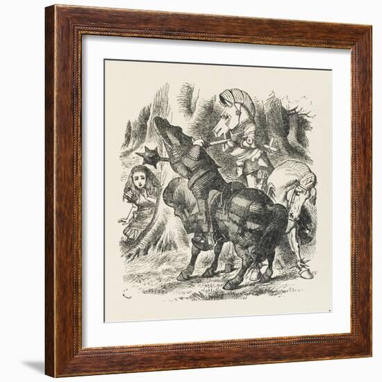 Knights Alice Watches the Fight Between the Red Knight and the White Knight-John Tenniel-Framed Art Print