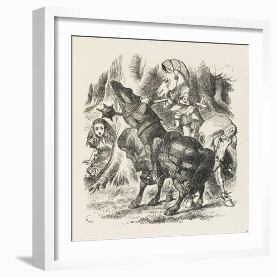 Knights Alice Watches the Fight Between the Red Knight and the White Knight-John Tenniel-Framed Art Print