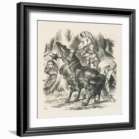 Knights Alice Watches the Fight Between the Red Knight and the White Knight-John Tenniel-Framed Art Print