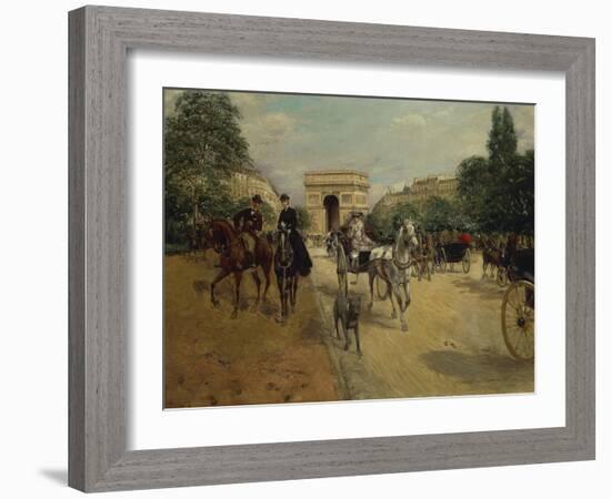 Knights and Carriages on Bois De Boulogne Avenue, with Arc De Triomphe in Background-Georges Stein-Framed Giclee Print