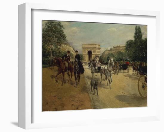 Knights and Carriages on Bois De Boulogne Avenue, with Arc De Triomphe in Background-Georges Stein-Framed Giclee Print