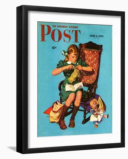 "Knitting for the War Effort," Saturday Evening Post Cover, June 6, 1942-James W. Schucker-Framed Giclee Print