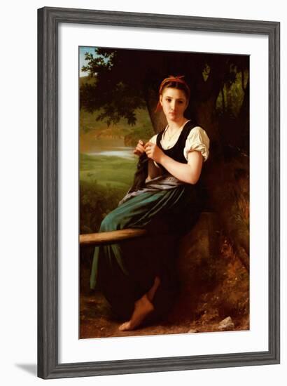 Knitting Girl, 1869-William Adolphe Bouguereau-Framed Art Print