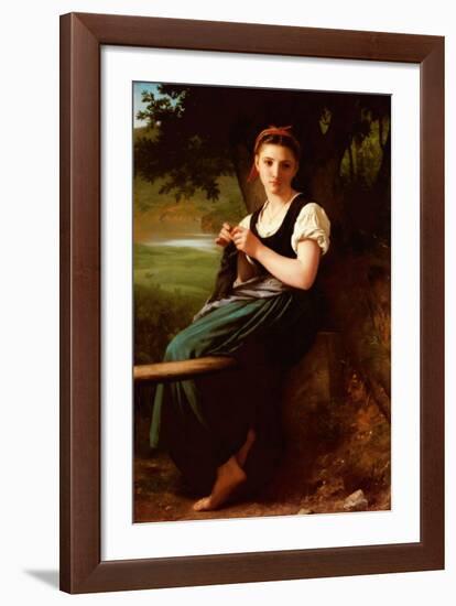 Knitting Girl, 1869-William Adolphe Bouguereau-Framed Art Print