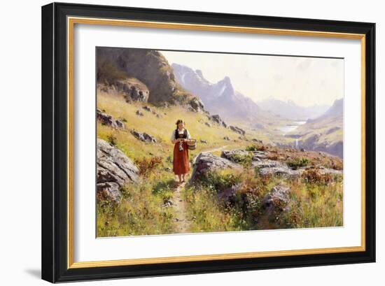 Knitting in a Norwegian Landscape-Hans Dahl-Framed Premium Giclee Print