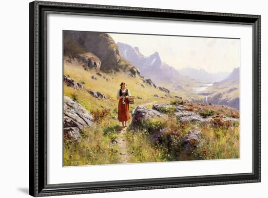 Knitting in a Norwegian Landscape-Hans Dahl-Framed Giclee Print