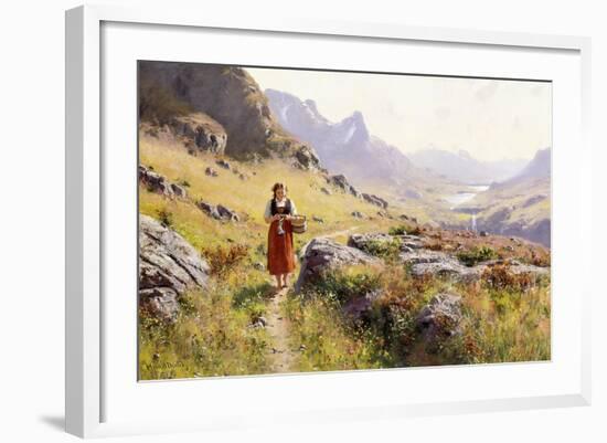 Knitting in a Norwegian Landscape-Hans Dahl-Framed Giclee Print