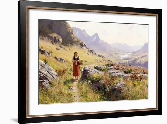 Knitting in a Norwegian Landscape-Hans Dahl-Framed Giclee Print