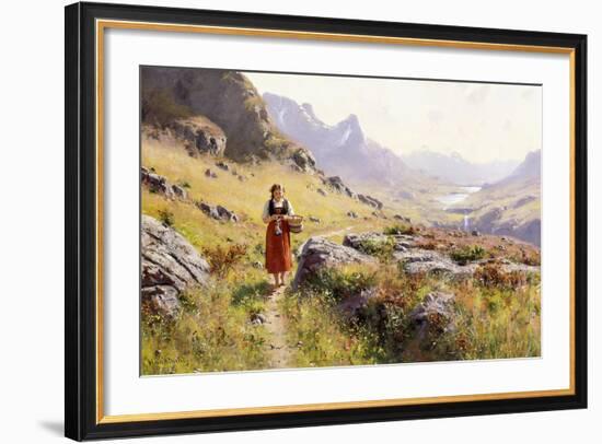 Knitting in a Norwegian Landscape-Hans Dahl-Framed Giclee Print