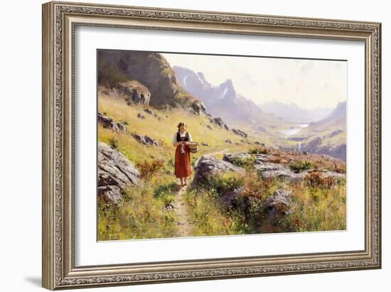 Knitting in a Norwegian Landscape-Hans Dahl-Framed Giclee Print