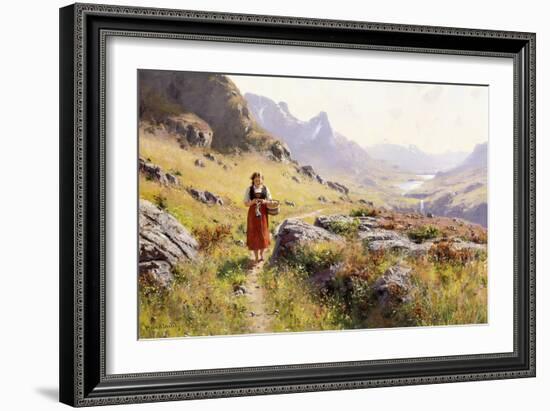 Knitting in a Norwegian Landscape-Hans Dahl-Framed Giclee Print