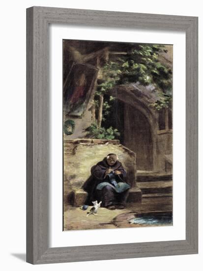 Knitting Monk-Carl Spitzweg-Framed Giclee Print