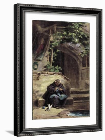 Knitting Monk-Carl Spitzweg-Framed Giclee Print