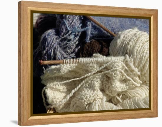 Knitting Needles and Handspun Wool Yarn at a Yorktown Reenactment, Virginia-null-Framed Premier Image Canvas