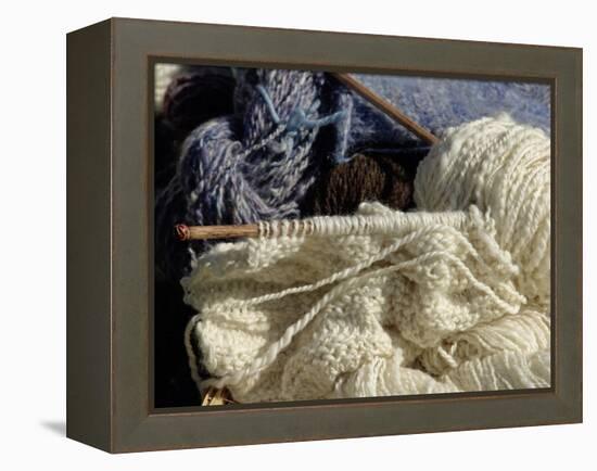 Knitting Needles and Handspun Wool Yarn at a Yorktown Reenactment, Virginia-null-Framed Premier Image Canvas