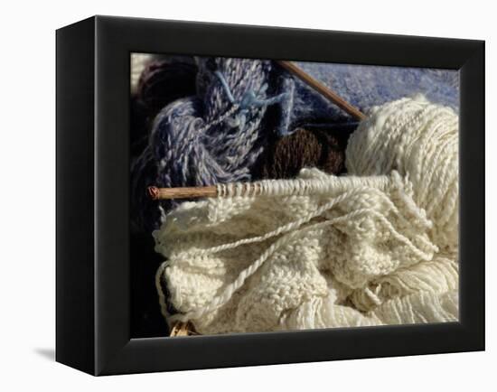 Knitting Needles and Handspun Wool Yarn at a Yorktown Reenactment, Virginia-null-Framed Premier Image Canvas