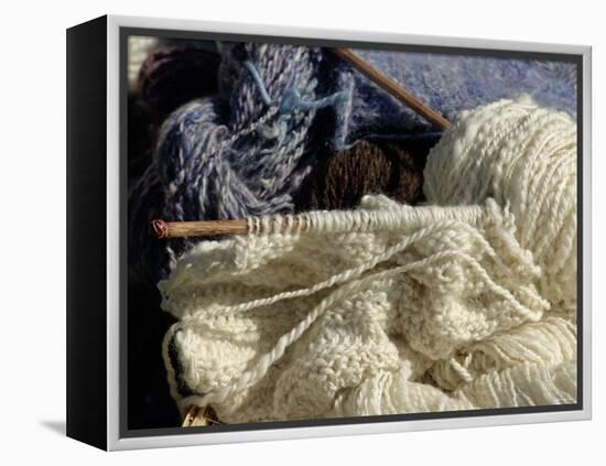 Knitting Needles and Handspun Wool Yarn at a Yorktown Reenactment, Virginia-null-Framed Premier Image Canvas