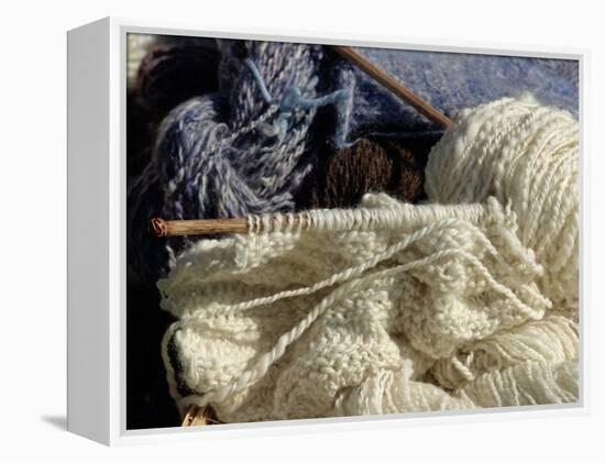 Knitting Needles and Handspun Wool Yarn at a Yorktown Reenactment, Virginia-null-Framed Premier Image Canvas