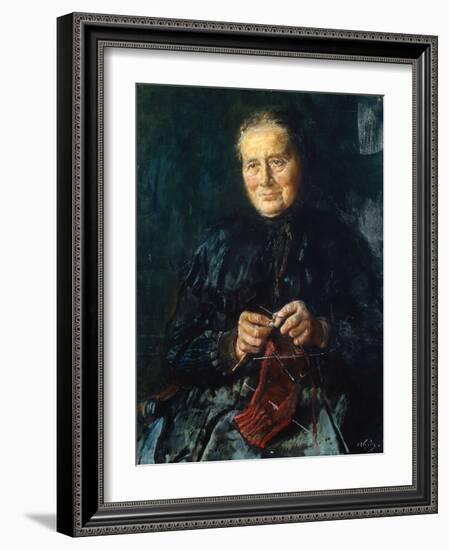 Knitting Old Woman (Oil on Canvas)-Christian Krohg-Framed Giclee Print