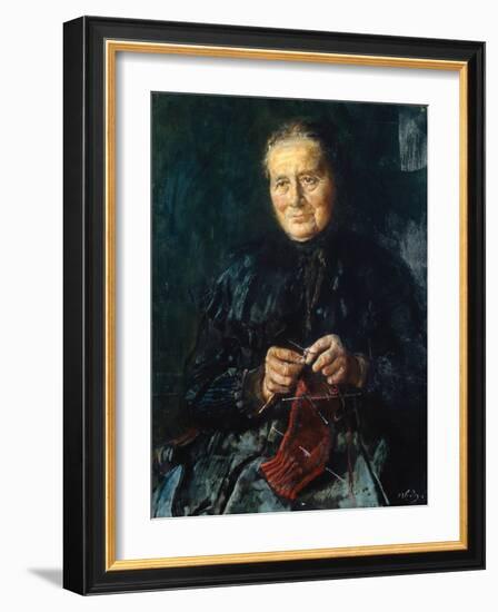 Knitting Old Woman (Oil on Canvas)-Christian Krohg-Framed Giclee Print