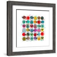 Knitting Yarn Balls and Sheep Abstract Square Composition. Vector EPS 8 Graphic Illustration of Bri-Popmarleo-Framed Art Print