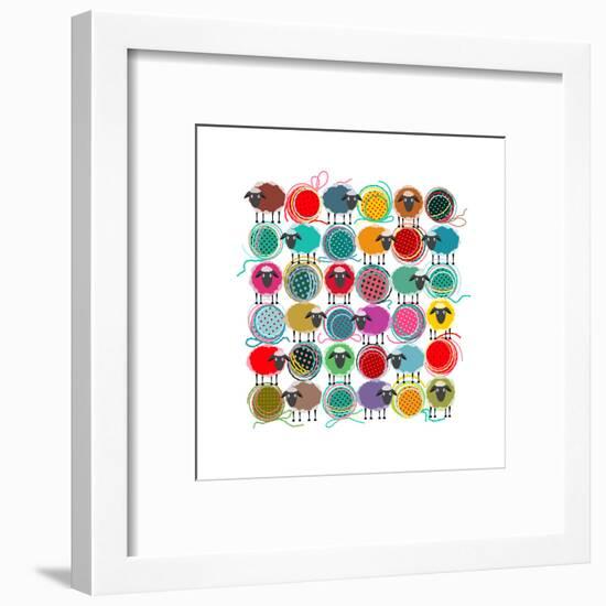 Knitting Yarn Balls and Sheep Abstract Square Composition. Vector EPS 8 Graphic Illustration of Bri-Popmarleo-Framed Art Print