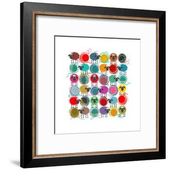 Knitting Yarn Balls and Sheep Abstract Square Composition. Vector EPS 8 Graphic Illustration of Bri-Popmarleo-Framed Art Print