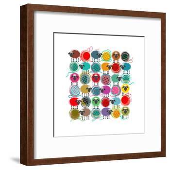 Knitting Yarn Balls and Sheep Abstract Square Composition. Vector EPS 8 Graphic Illustration of Bri-Popmarleo-Framed Art Print