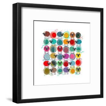 Knitting Yarn Balls and Sheep Abstract Square Composition. Vector EPS 8 Graphic Illustration of Bri-Popmarleo-Framed Art Print