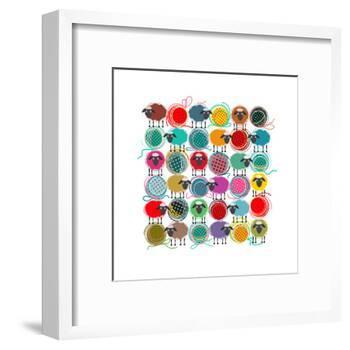 Knitting Yarn Balls and Sheep Abstract Square Composition. Vector EPS 8 Graphic Illustration of Bri-Popmarleo-Framed Art Print