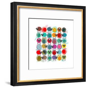 Knitting Yarn Balls and Sheep Abstract Square Composition. Vector EPS 8 Graphic Illustration of Bri-Popmarleo-Framed Art Print