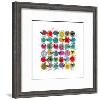 Knitting Yarn Balls and Sheep Abstract Square Composition. Vector EPS 8 Graphic Illustration of Bri-Popmarleo-Framed Art Print