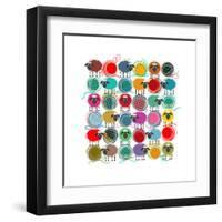 Knitting Yarn Balls and Sheep Abstract Square Composition. Vector EPS 8 Graphic Illustration of Bri-Popmarleo-Framed Art Print