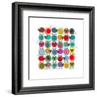 Knitting Yarn Balls and Sheep Abstract Square Composition. Vector EPS 8 Graphic Illustration of Bri-Popmarleo-Framed Art Print