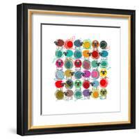 Knitting Yarn Balls and Sheep Abstract Square Composition. Vector EPS 8 Graphic Illustration of Bri-Popmarleo-Framed Art Print