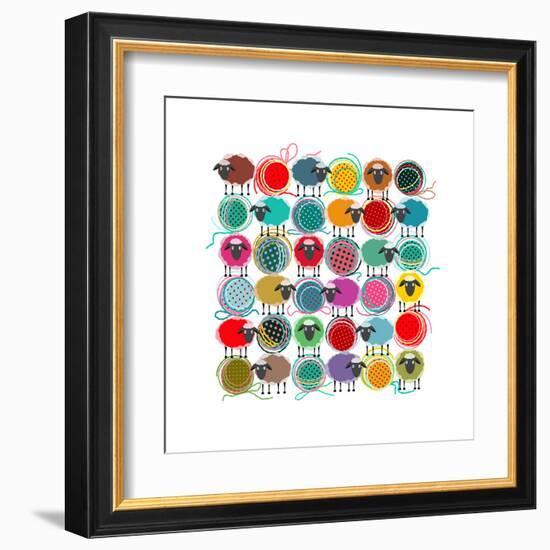 Knitting Yarn Balls and Sheep Abstract Square Composition. Vector EPS 8 Graphic Illustration of Bri-Popmarleo-Framed Art Print